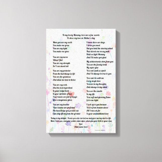 Regalo de lienzo con poema personalizado del Día d (Anverso)