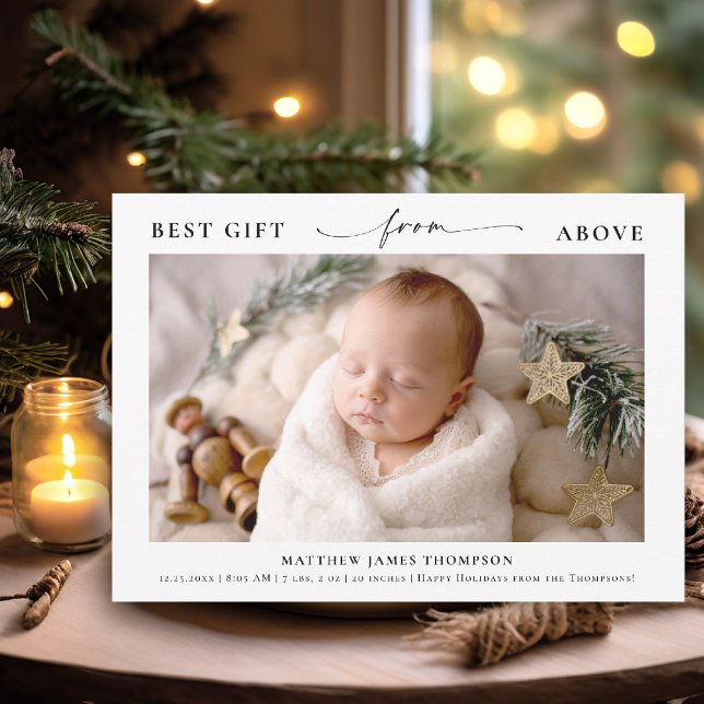 Regalo de lo Alto Elegante foto de bebé de Navidad (best gift from above baby christmas card minimalist simple photo calligraphy elegant christian)