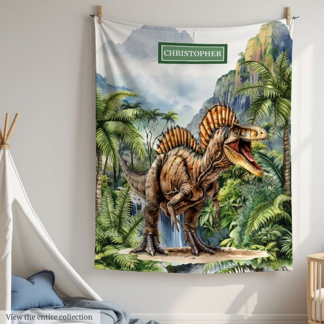 Regalo de los antiguos dinosaurios de mantas perso (Antique Dinosaur Personalized Blanket for Boys Gift)