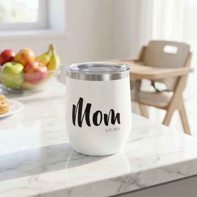 Regalo de Mamá Establecida Nueva Mamá (Mom Established Typography Wine Tumbler)