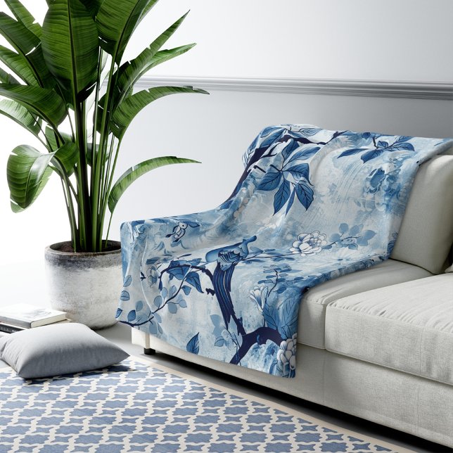 Regalo de manta azul chinoiserie Sherpa Blanket pa (blue chinoiserie blanket, French toile blanket, Asian French toile sherpa, birthday gift for her,)