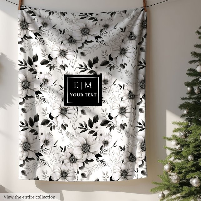 Regalo de manta botánica en blanco y negro (Popular black and white botanical blanket gift)
