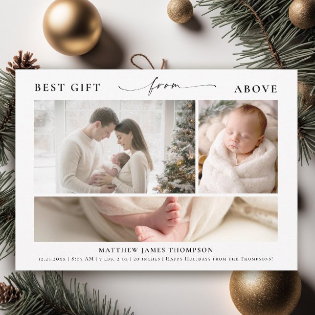 Regalo de Navidad Arriba Foto 3 de Bebé Moderno El (best gift from above baby christmas card minimalist simple 3 photos calligraphy elegant christian)