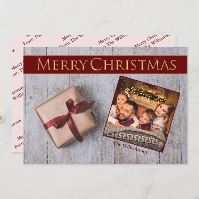 Regalo de Navidad dorado en foto de cubierta de ni (Anverso / Reverso)