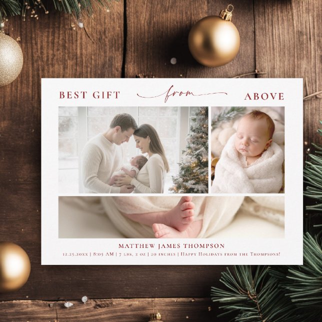 Regalo de Navidad Encima de Bebé Elegante Moderno  (best gift from above baby christmas card minimalist simple elegant 3 photos calligraphy christian)