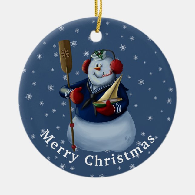 Regalo de Ornamento de Navy Sailor Snowman (Frente)