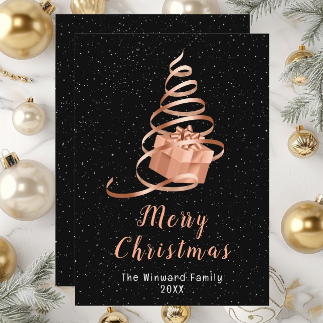 Regalo de oro Rosa y cinta negra navidad feliz (Subido por el creador)