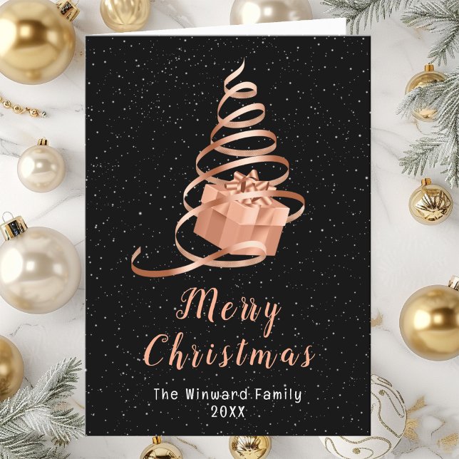 Regalo de oro Rosa y cinta negra navidad feliz (Subido por el creador)