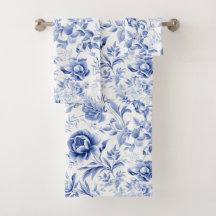 Regalo de patrón de toile floral azul blanco franc