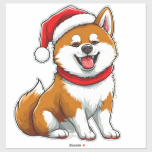Regalo de pegatina de perro Akita Inu de Navidad D