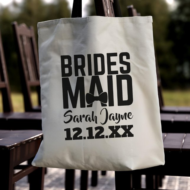 Regalo de propuesta de dama de honor Bolsa de mano (Add your Bridesmaid's name & your wedding date to this tote bag and fill with proposal gifts for her)