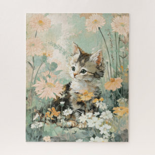 Regalo de rompecabezas de gatito lindo en flores p