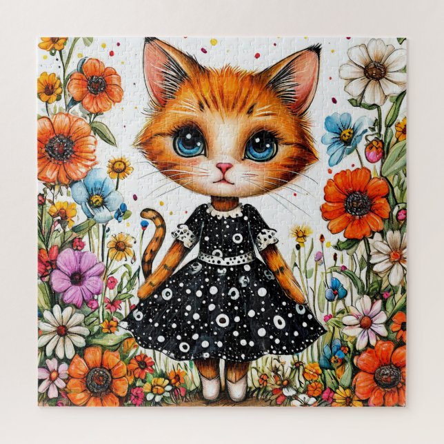 🐱🌸 Regalo de rompecabezas de gato floral adorabl (Vertical)