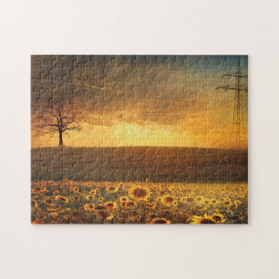 Regalo de rompecabezas de girasoles atardecer