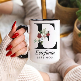 Regalo de Taza con Monograma Floral Personalizado