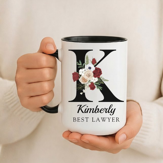 Regalo de Taza Personalizada con Floral Elegante I (Personalized Monogram Floral Alphabet Mug for Mom, Grandma, Teacher, Nurse, Lawyer or Bridesmaid)