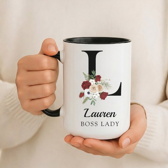 Regalo de Taza Personalizada con Inicial Floral El (Personalized Monogram Floral Alphabet Mug for Mom, Grandma, Teacher, Nurse, Lawyer or Bridesmaid)