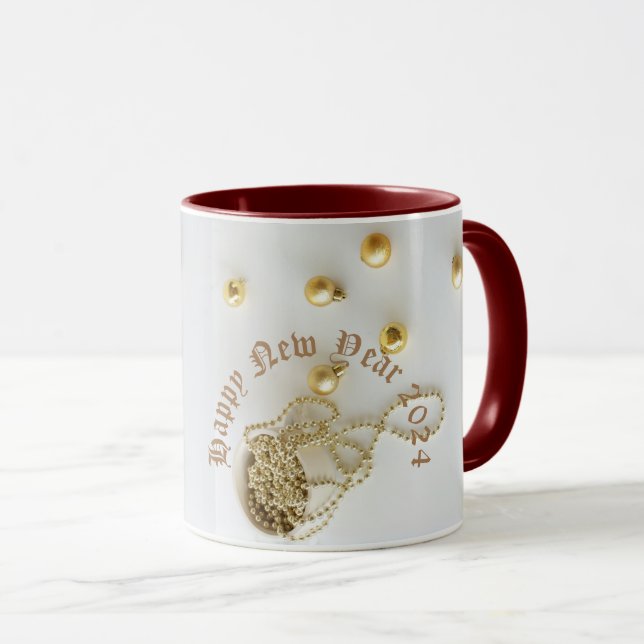Regalo de tazas de Año Nuevo 2024 blanco y oro (Anverso derecho)