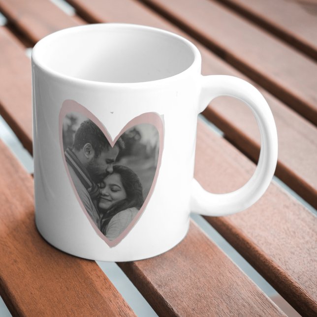 Regalo de tazas de corazón rosado - Foto y mensaje (Couples Gift Custom Mug Holidays)