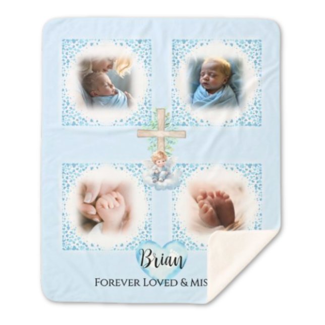 Regalo de una manta fotográfica para bebé personal (personalized-baby-boy-photo-blanket-memorial-gift)