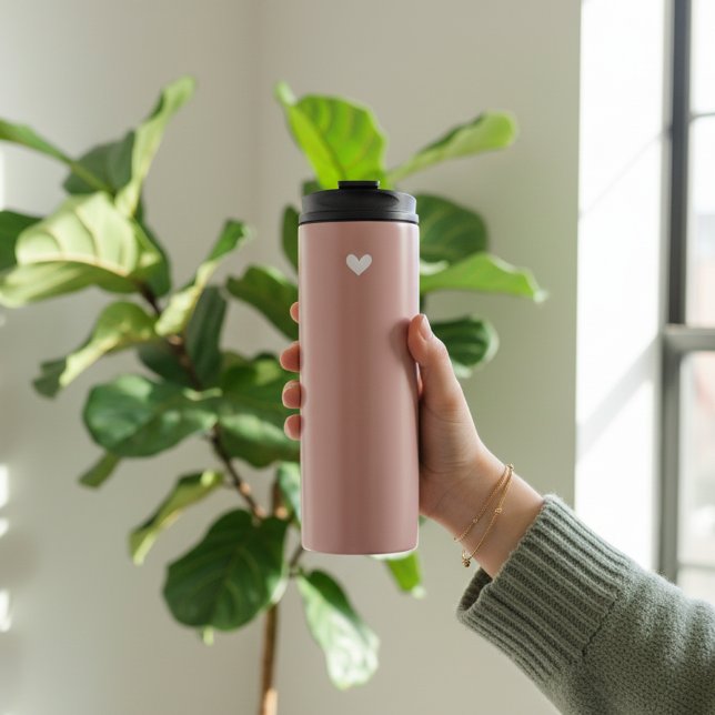 Regalo de vaso térmico para cumpleaños rosa para e (Pink Valentine Thermal Tumbler Gift for Her, Minimalist Heart Tumbler Valentine Gift for Girlfriends)