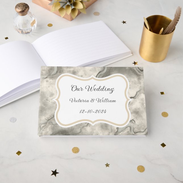 Regalo del libro de Boda de mármol gris de época (Anverso Abierto)