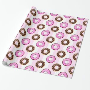 Regalo Deliciosos donuts rayas rosadas papel de envolvimi