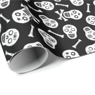 Regalo Dia de los Muertos Cránulos de papel blanco y negr