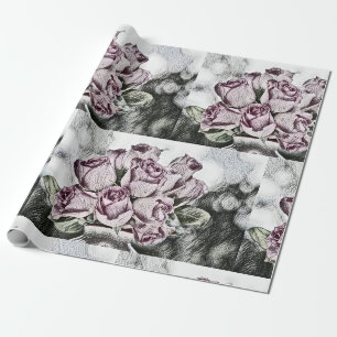 Regalo Dibujo del cubo de rosas rosadas Papel de envolver
