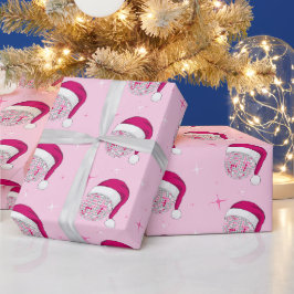 Regalo Disco Ball Santa Hat Papel de envolvimiento rosado