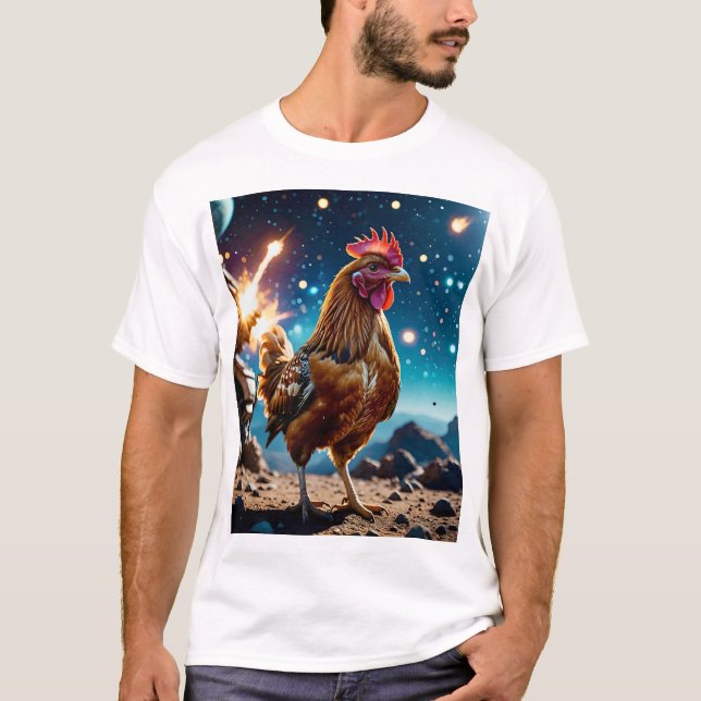 Regalo divertido de camisetas de pollo espacial (Anverso)