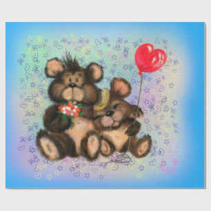 Regalo Doble oso con papel de envolver globos cardíacos
