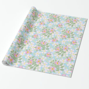 Regalo Dogroses rosados en papel de envolvimiento azul ci