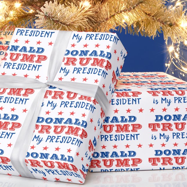 Regalo Donald TRUMP es mi papel de presidente envuelto (in-situ depiction of wrapping paper)