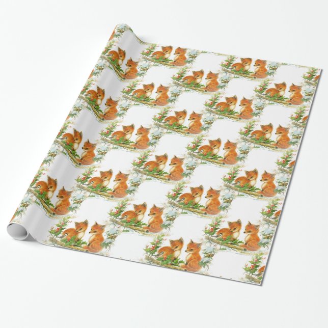 Regalo El bebé Foxes el papel de embalaje del navidad del (Desenrollado)