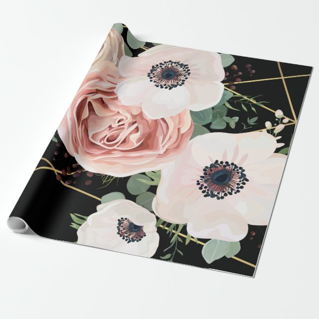 Regalo el papel de embalaje 60lb rueda negro geométrico (Desenrollado)