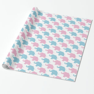 Regalo Elefantes rosas y azules Papel de envolver Baby Sh
