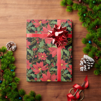 Regalo Elegancia de poinsettia en papel de envolver negro