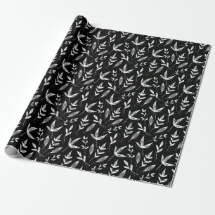 Regalo Elegante Papel de envolver botánico de hojas negra