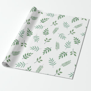 Regalo Elegante papel de envolver hoja verde sobre blanco