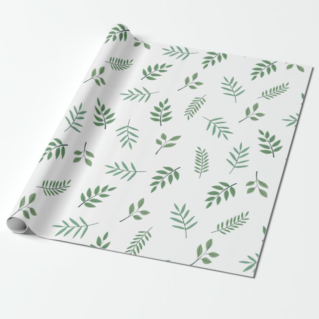 Regalo Elegante papel de envolver hoja verde sobre blanco (Desenrollado)