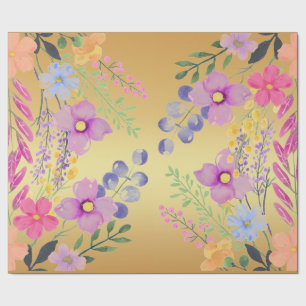 Regalo Elegante papel de envolvimiento floral dorado rosa