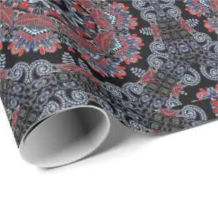 Regalo Elegante papel de envolvimiento gris y rojo Mandal