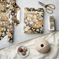 Elegante papel de marfil y B;ack de tejidos floral