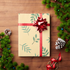 Regalo Elegante papel de relleno de hojas verdes en beige