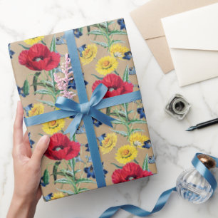 Regalo Elegante Papel Kraft Poppies Flores de primavera