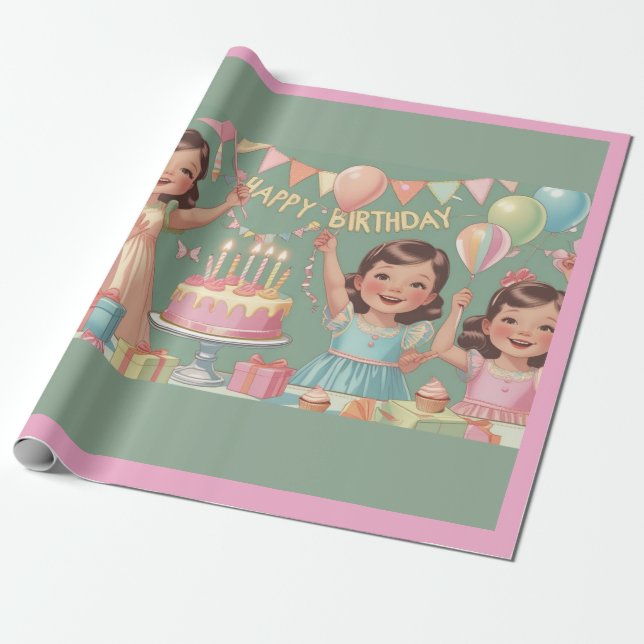 Regalo Envoltura de la fiesta de cumpleaños con papel de  (Desenrollado)