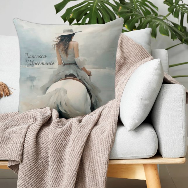 Regalo especial de almohadas de playa de Cowgirl p (Cowgirl on Horseback Riding on the Beach Personalized Elegant Western Style Pillow Shabby Chic)