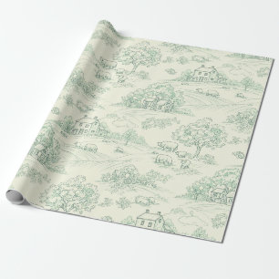 Regalo Estampa de papel pintado de granja pastoral verde