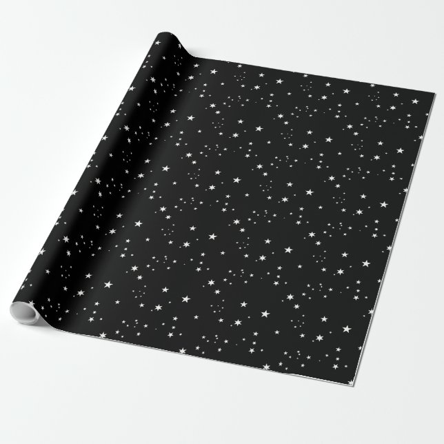 Regalo Estrellas blancas sobre papel de envolver negro (Desenrollado)